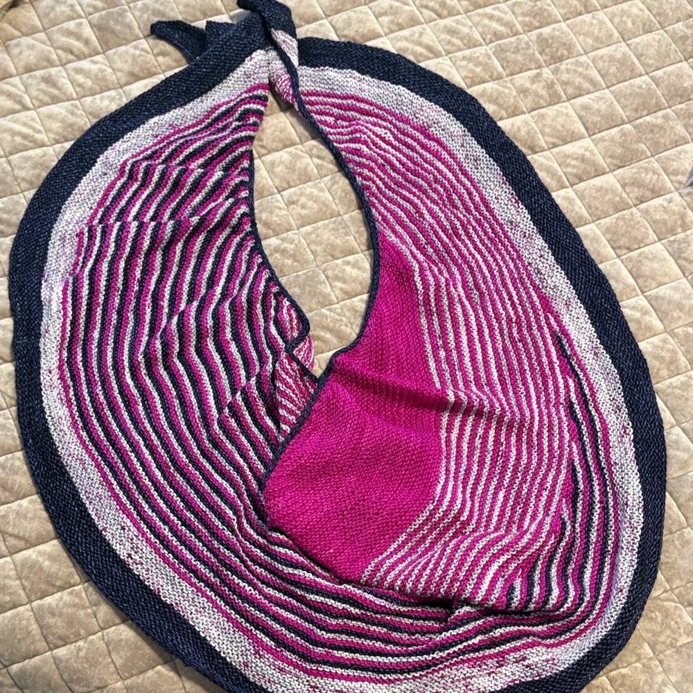 Elegant Pink and Navy Striped very Soft Handmade Knit Shawl.  Made by Posher.